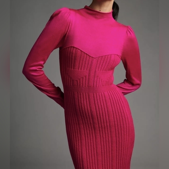 Anthropologie Turtleneck Mini Sweater Dress in Ribbed Knit Black Size Large NWT - Picture 6 of 7